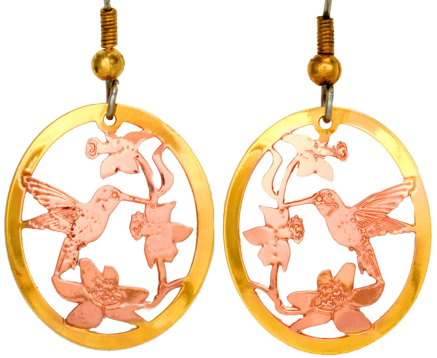 TS 49 Gold & Copper Hummingbird Earrings