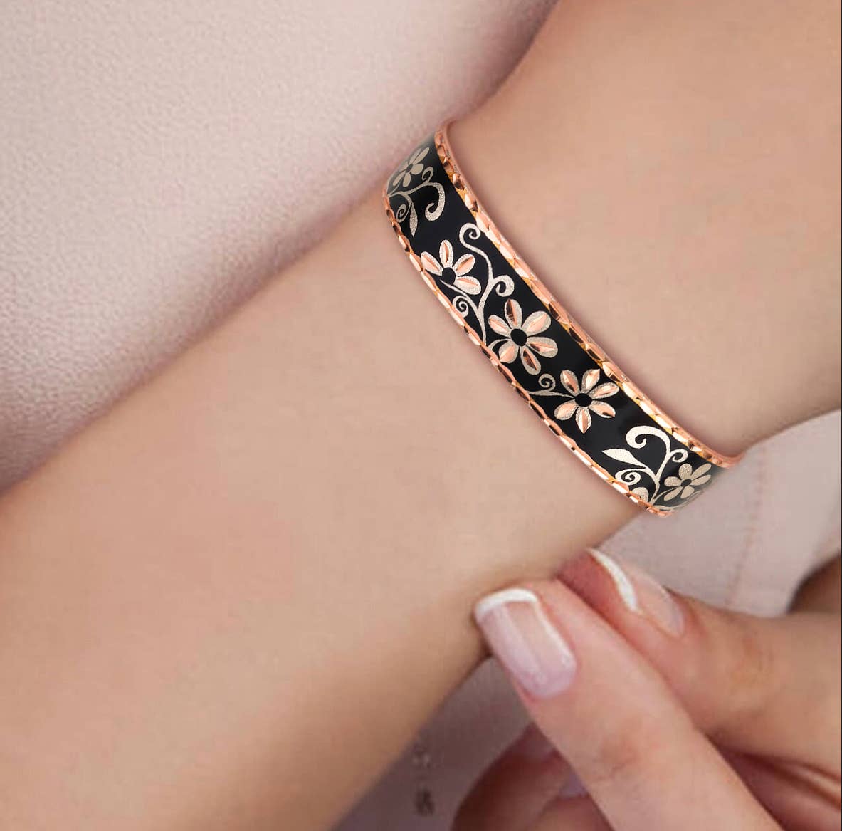 BNS 09 Black flower Narrow Design Bracelet