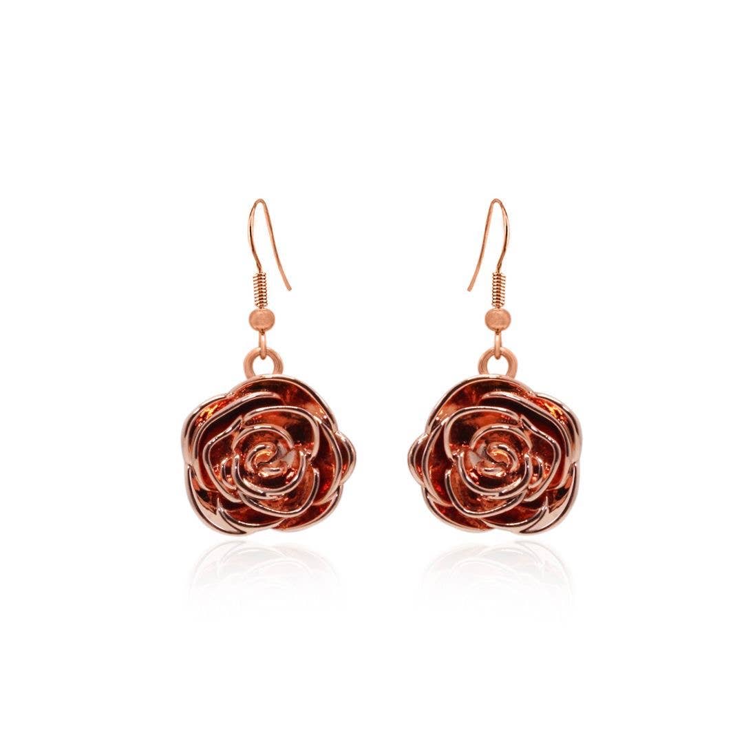 EP 179 Rose bloom flower rose gold silver dangly earrings