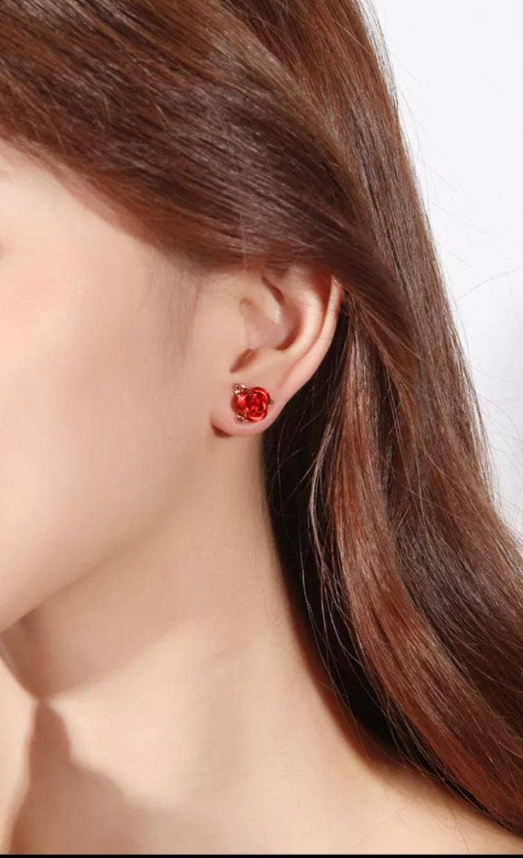 EP 08 stainless Red Rose design stud Earrings