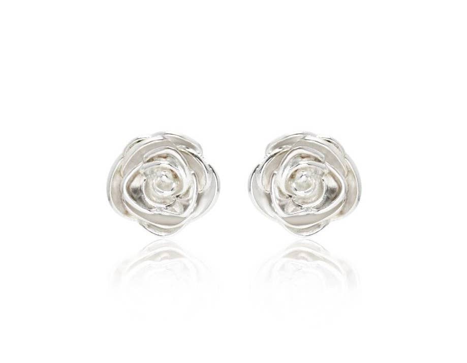EP 185 Rose bloom flower silver stud earrings