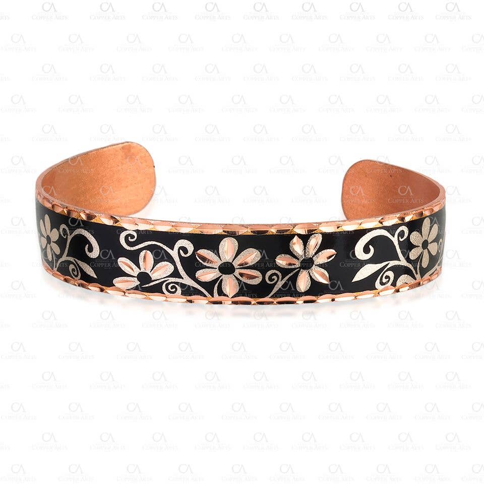 BNS 09 Black flower  Narrow Design Bracelet