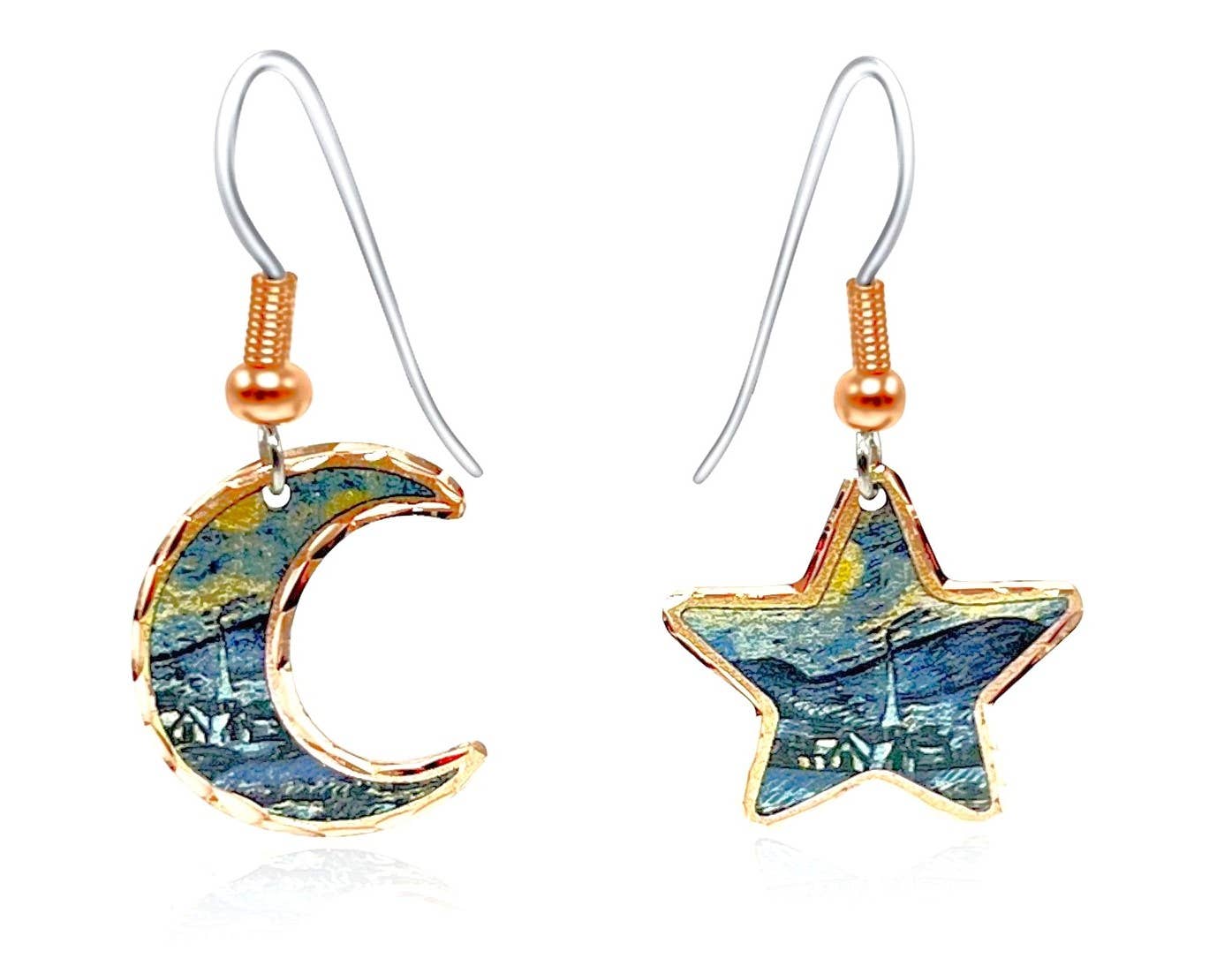MS VG 02 Van Gogh Starry Night Moon and the Star Earrings