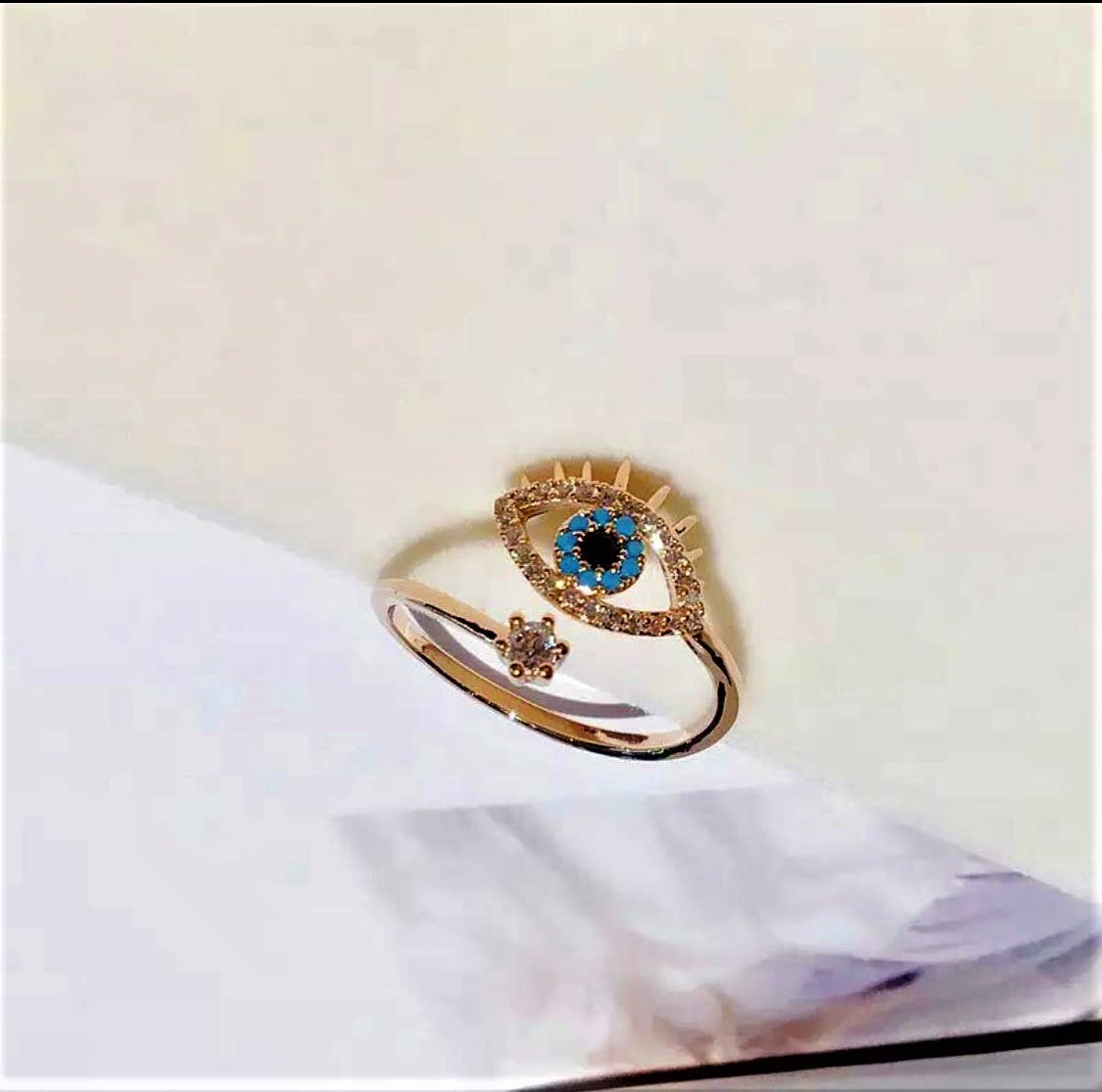 RP 07 rose gold evil eye   Adjustable Ring stainless steel