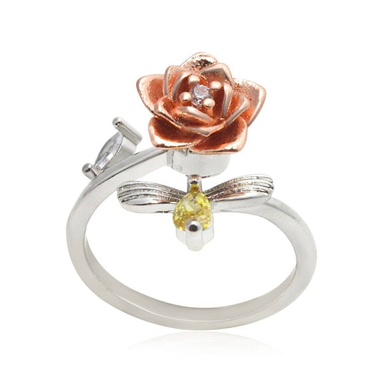 RP 91 Silver and rose gold rose design spinner ring