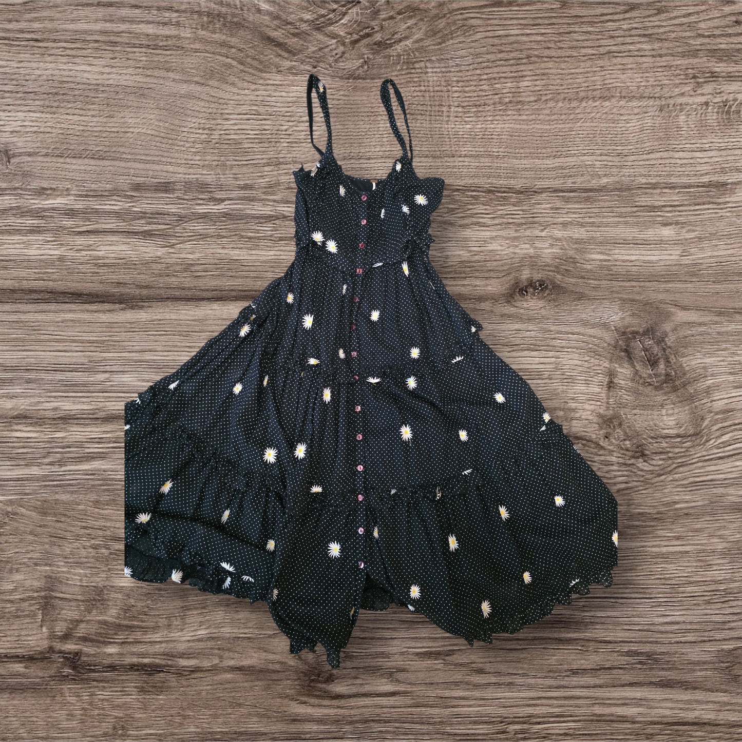 Free People Retro "Daisy Chain" Embroidered Midi Dress