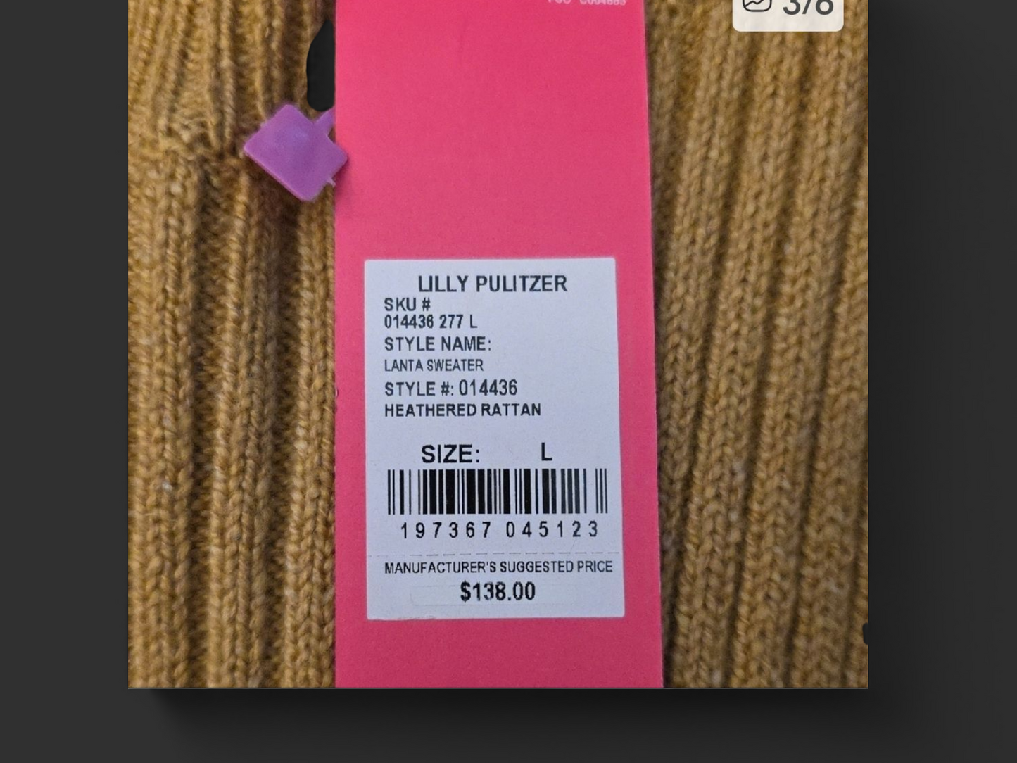 Lilly Pulitzer Gold Sweater. Size Large