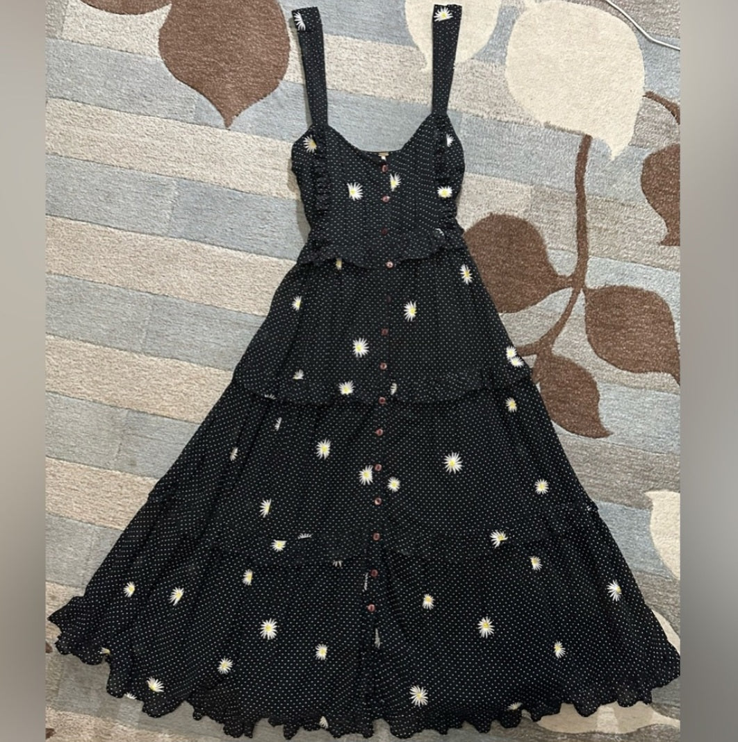 Free People Retro "Daisy Chain" Embroidered Midi Dress