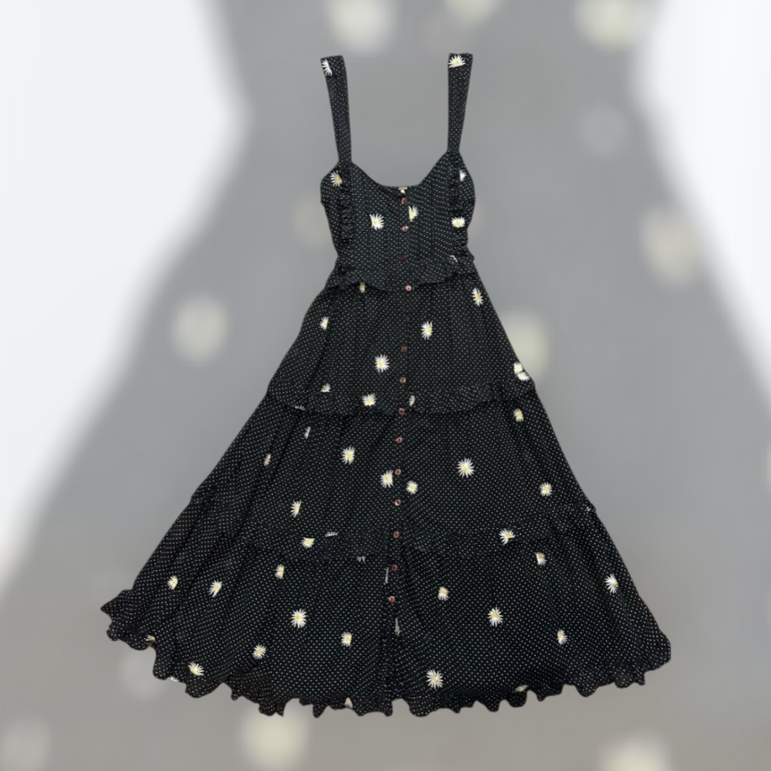 Free People Retro "Daisy Chain" Embroidered Midi Dress