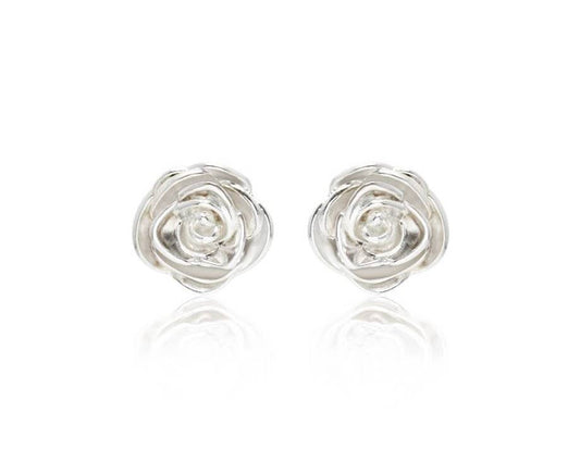EP 185 Rose bloom flower silver stud earrings