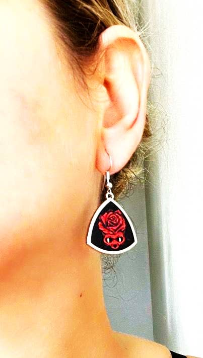 EP 75 Skull Rose and Candle , Day of the Dead Earrings